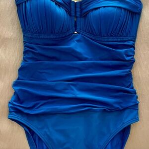 Sapphire Blue Swimsuit with Gold Accent